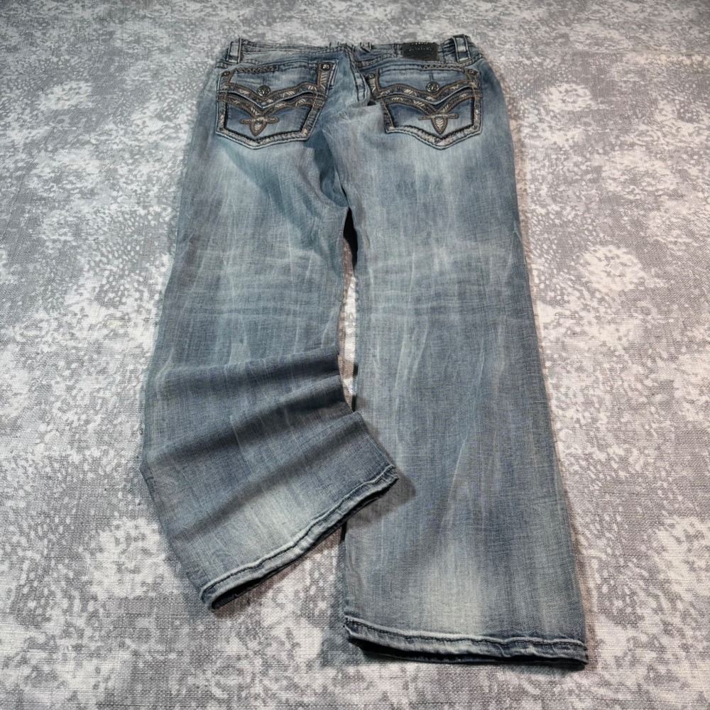 Rock Revival Rigny Relaxed Straight Jeans Mens 34 Blue Y2K Baggy Grunge Skater